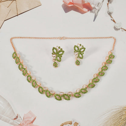 American Diamond Studded Floral Shaped Necklace With Earrings