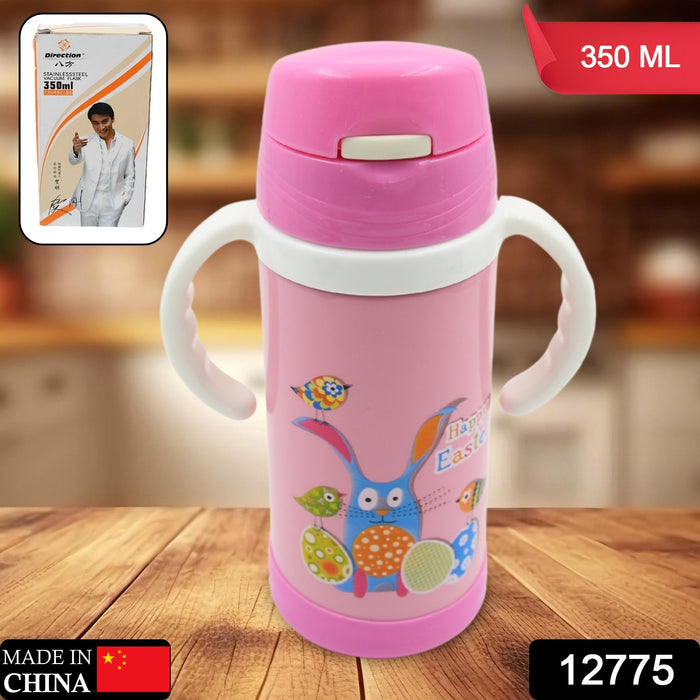 12775 Vacuum Stainless Steel Water Bottle With Carry Handle & Straw Fridge Water Bottle Double Wall, Leak Proof, Rust Proof, Cold & Hot | Leak Proof | Office Bottle | Gym | Home | Kitchen | Hiking | Trekking | Travel Bottle (350 ML)