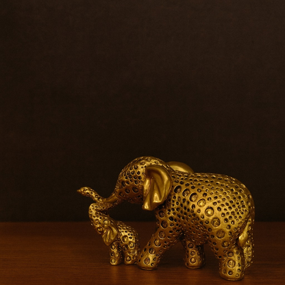 Decorative Gold Elephant Mother & Baby Showpiece for Home Décor & Gifting