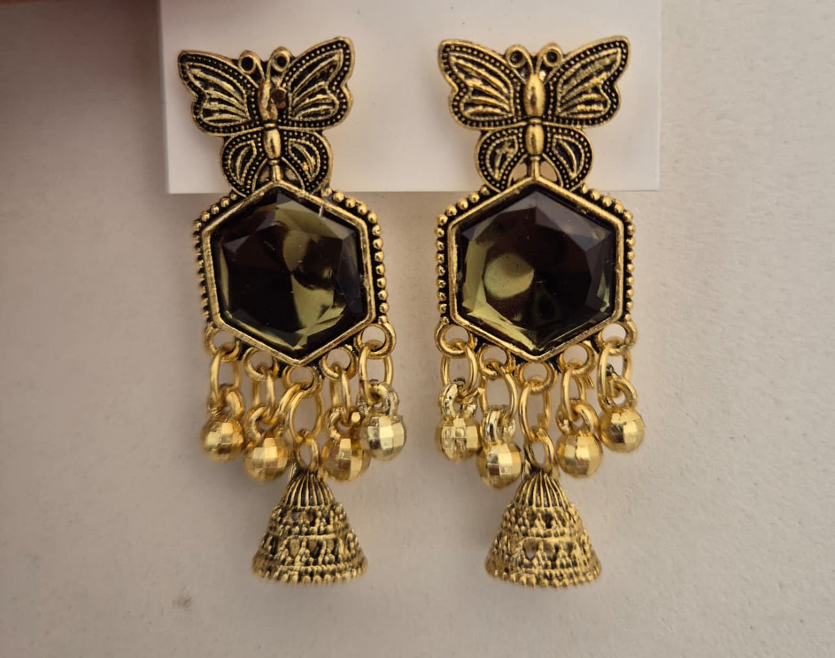 Elegant Gold Plated Butterfly Crystal Jhumka Earrings for Women Stylish Ethnic Dangle Jewellery