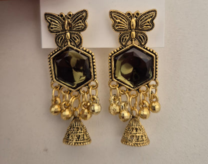 Elegant Gold Plated Butterfly Crystal Jhumka Earrings for Women Stylish Ethnic Dangle Jewellery