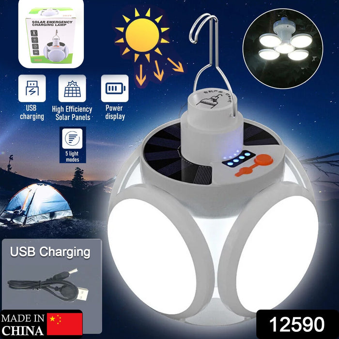 Solar Multi-Functional Emergency LED Light Bulb with USB Charging, LED camping lamp, camping lamp, USB rechargeable, 5 brightness light modes, foldable camping light, SOS IP65 waterproof camping light, blackout emergency equipment, camping gadgets