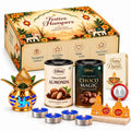 Diwali Gift Hamper with Choco Almonds & Choco Magic Tin, Kalash, Tealights & Shubh-Labh Decor