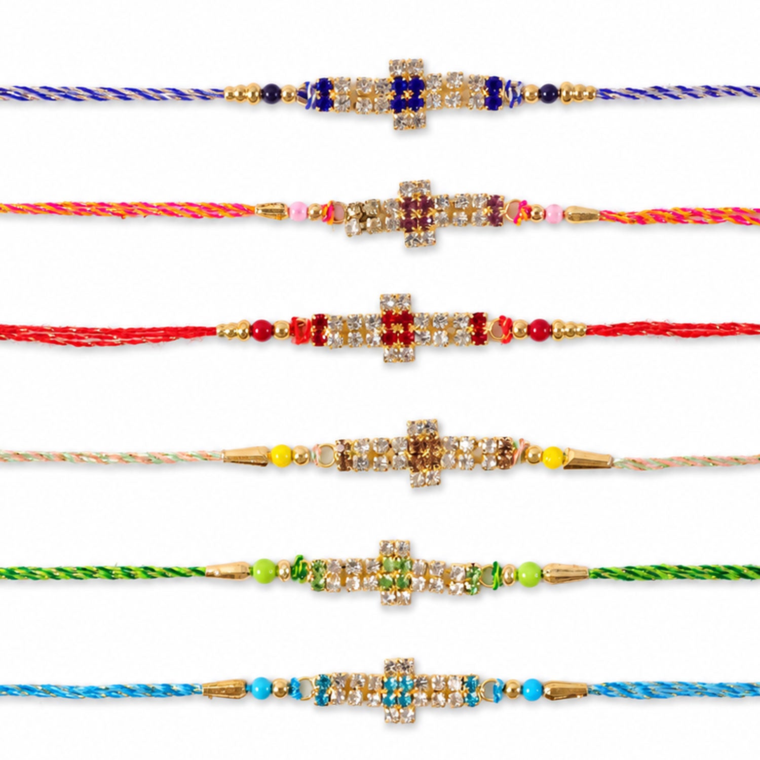 Cross Motif Band Rakhi with AD Stonework for Brother (Pack of 6)
