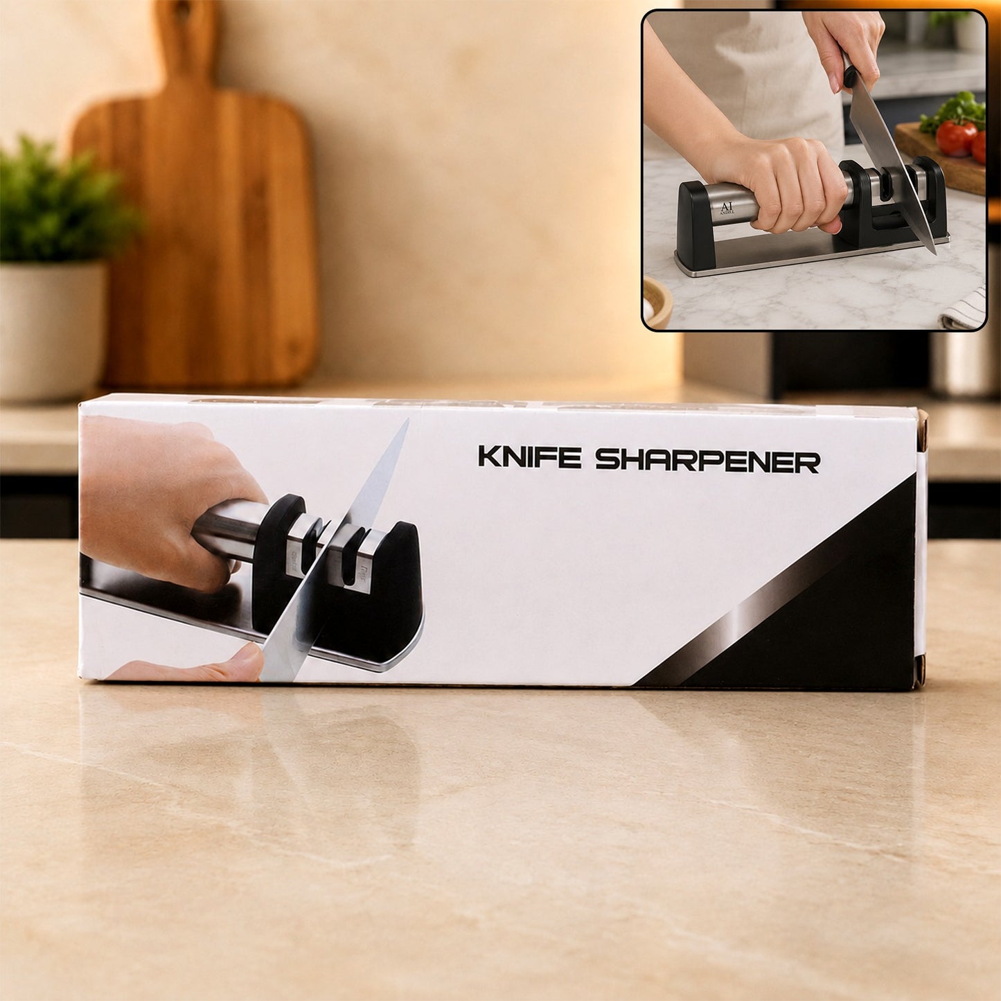 Two Stage Knife Sharpener for Effortless Coarse & Fine Edges