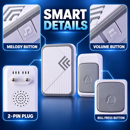 Plug In Wireless Doorbell with Push Button, Melody & Volume Control (1 Set)