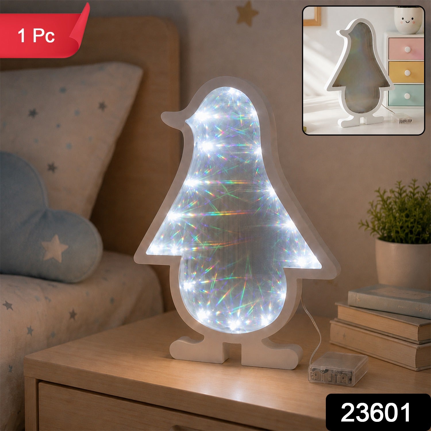 LED Penguin Decorative Light Infinity Mirror for Home Decor (1 Pc)