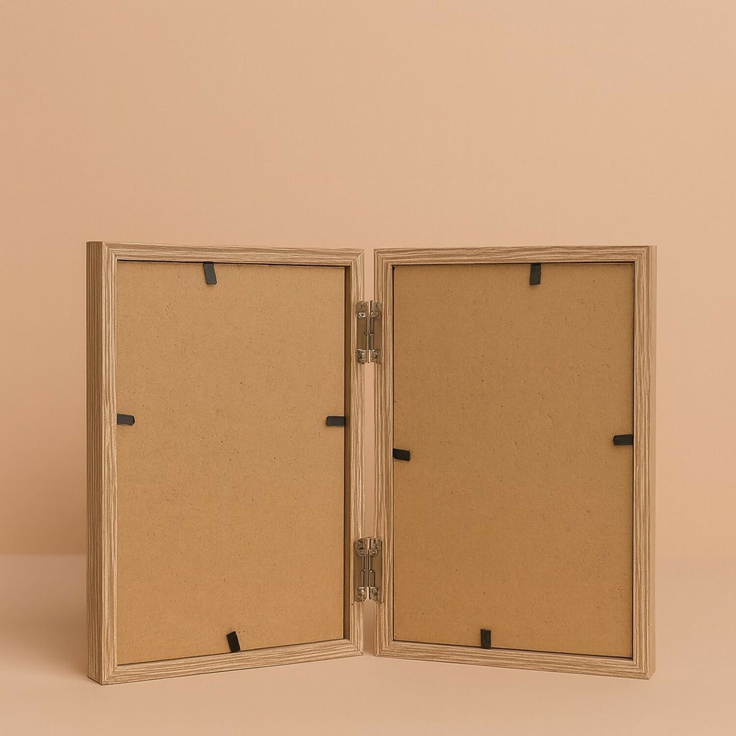 Premium Wooden Double Photo Frame for Tabletop | Dual Hinged Picture Frame for Home & Office Décor | Rustic Natural Wood Finish Vertical Display Frame for Couple, Family & Gift Use | Stylish Desk Photo Stand