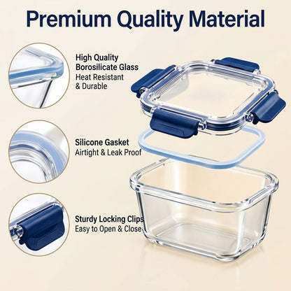 Cello 320ml Square Glass Food Storage Container with Smart Lock Lid (1 Pc, 320 ML)
