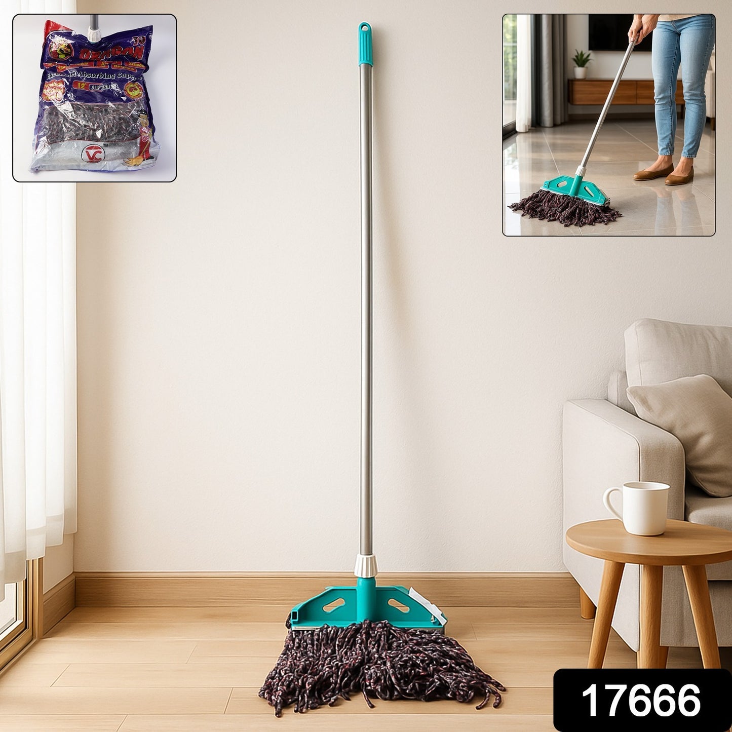 Premium Cotton Yarn Floor Cleaning Mop with Long Handle (1 Pc)