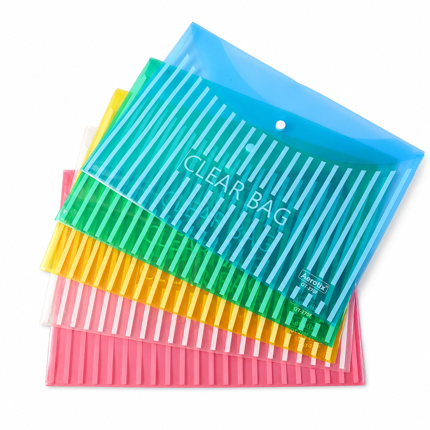Transparent Document Bag Envelope Folder with Snap Button Closure for A4 Sheets (1 Pc, Mix Colour)