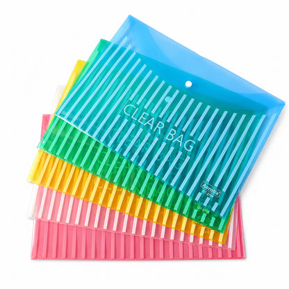 Transparent Document Bag Envelope Folder with Snap Button Closure for A4 Sheets (1 Pc, Mix Colour)
