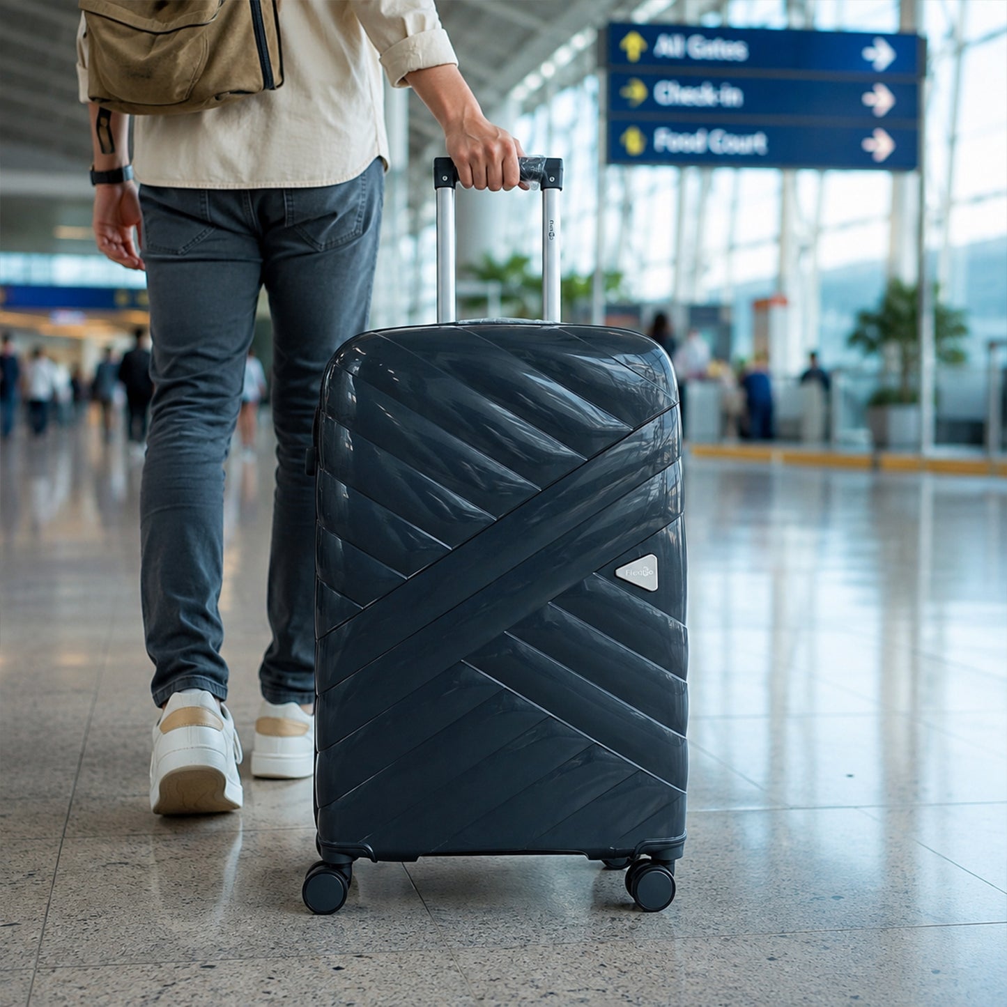 Midnight Blue Premium Trolley Suitcase with Spinner Wheels, Lock & Telescopic Handle