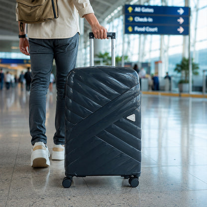 Midnight Blue Premium Trolley Suitcase with Spinner Wheels, Lock & Telescopic Handle