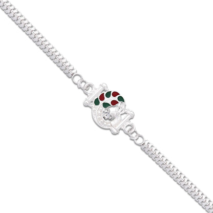 Silver Mor Peacock Meenakari Enamel Crystal Chain Rakhi (10pcs)