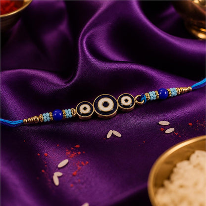 Designer Triple Nazar Evil Eye Enamel Bead Traditional Rakhi