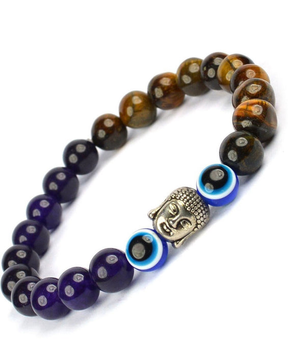 Stone Crystal Tiger's Eye Evil Eye Beads Charm Bracelet