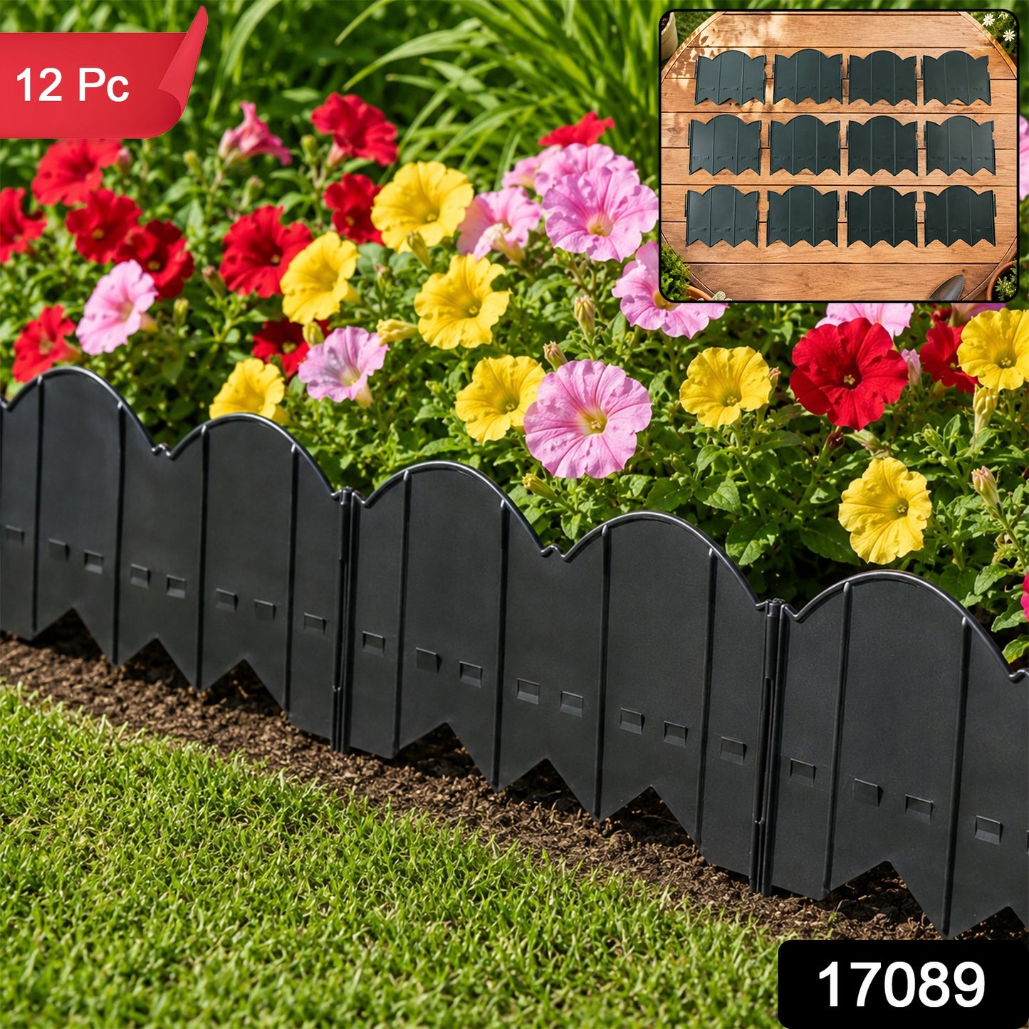 Garden Lawn Edging Border Set with Interlocking Panels (12 Pc)