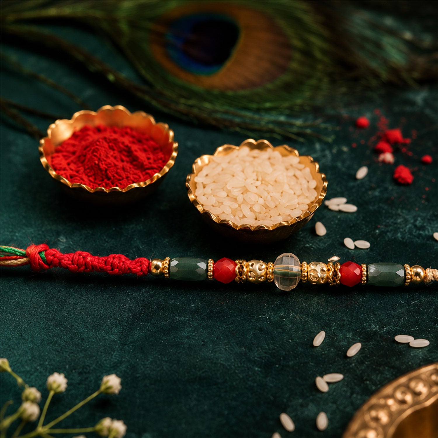 Beautiful Pearl Bead Rakhi with Soft Festive Shades and Elegant Designer Look