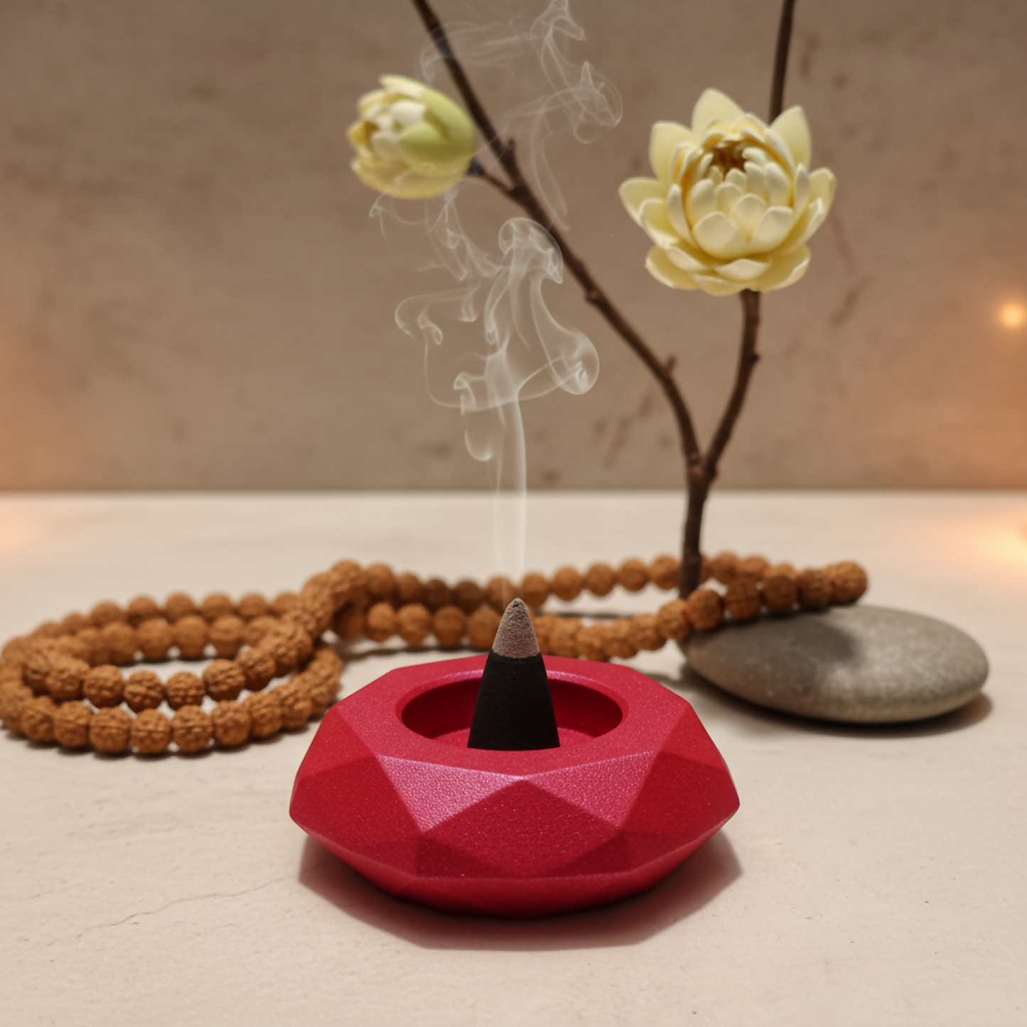 Diamond Decorative Diya Multi-Purpose Tealight Candle Holder, Dhoop Cone Stand, Pooja Diya & Mini Planter (Red, Rose Gold, Metallic Pink)