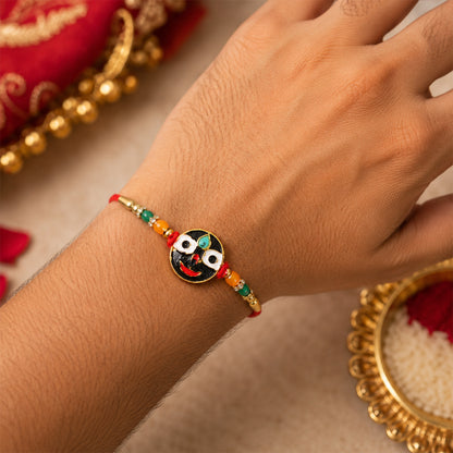 Lord Jagannath Enamel Pendant Rakhi with Multicolor Beads