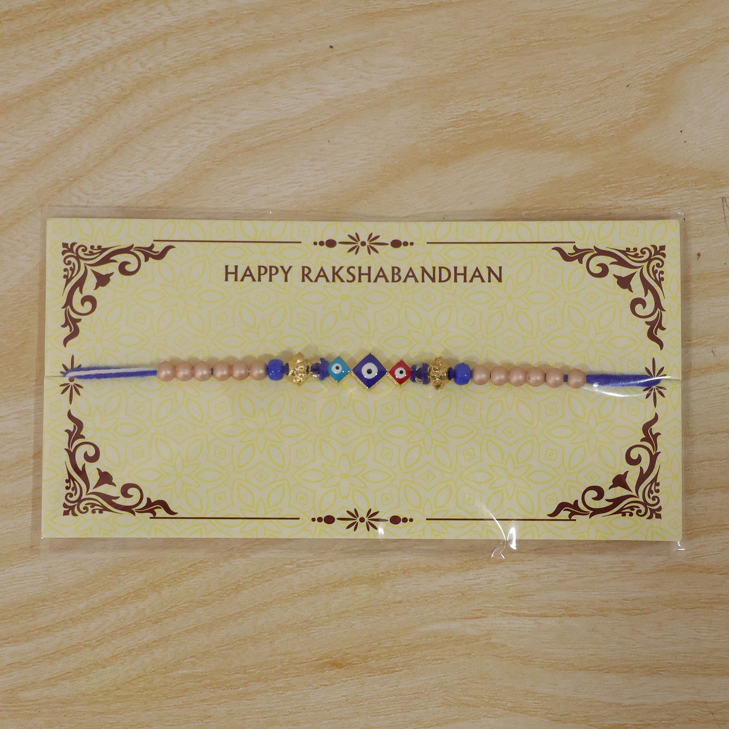 Triple Square Nazar Evil Eye Pearl Beads Designer Rakhi