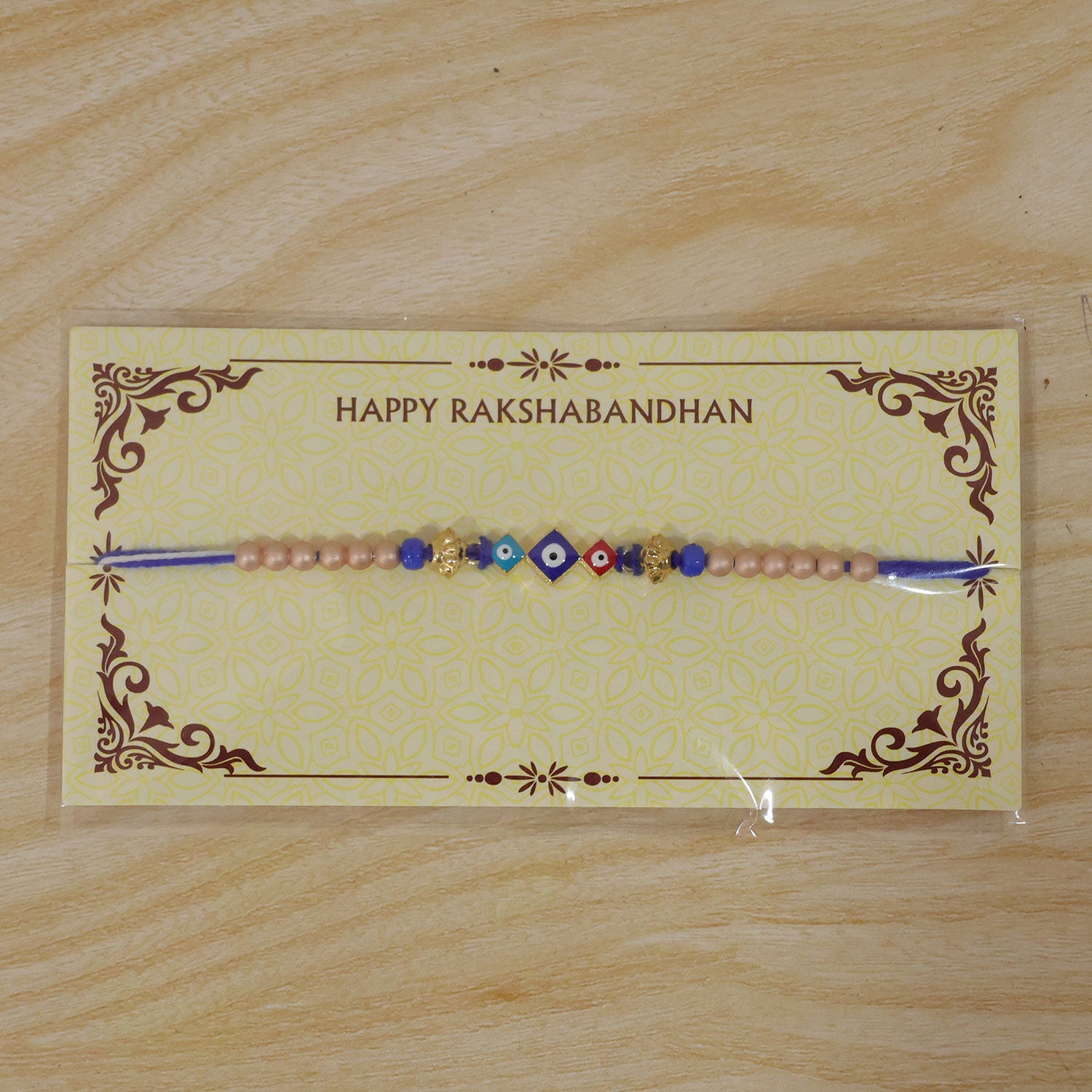 Triple Square Nazar Evil Eye Pearl Beads Designer Rakhi