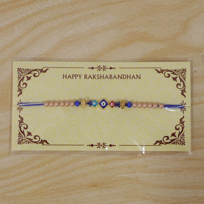 Triple Square Nazar Evil Eye Pearl Beads Designer Rakhi