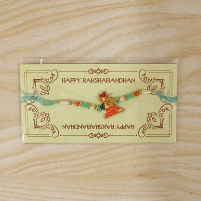 Colorful Ganesh Rakhi for Boys with Beads and Red-Blue Thread