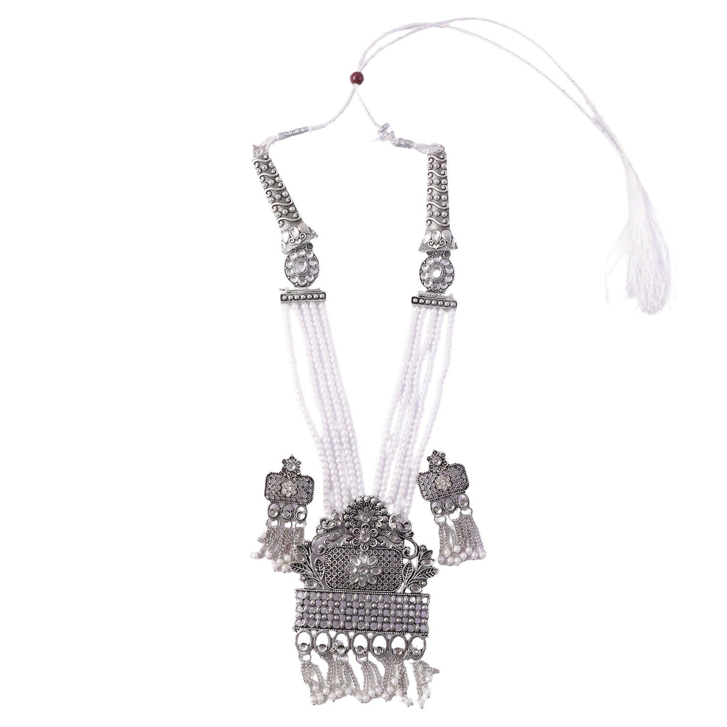 Detailed view of pearl accents on necklace