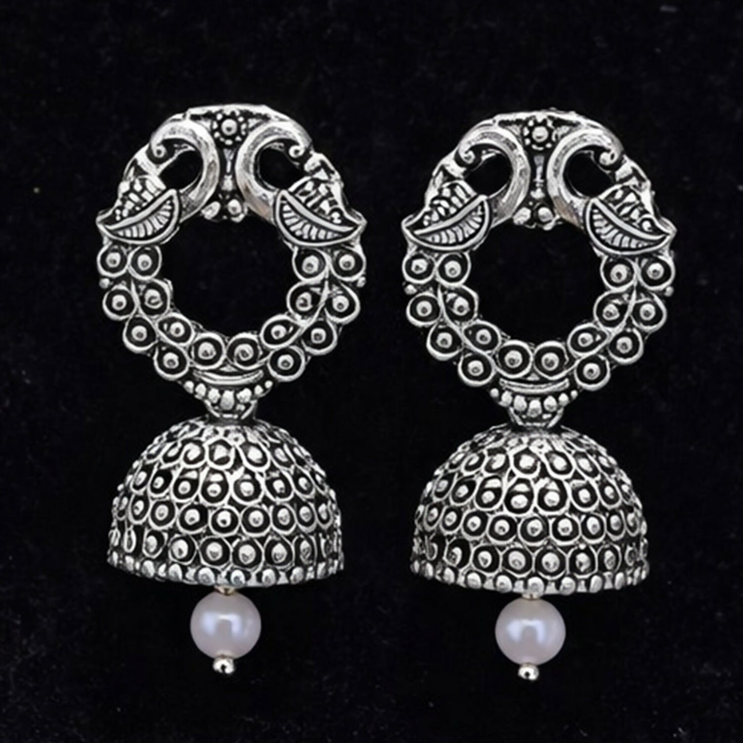 Oxidized Silver Floral Jhumka Earrings for Women – Traditional Ethnic Designer Jewelry