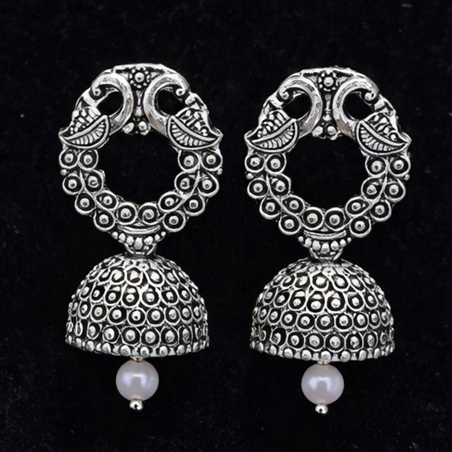 Oxidized Silver Floral Jhumka Earrings for Women – Traditional Ethnic Designer Jewelry