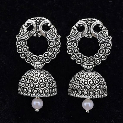Oxidized Silver Floral Jhumka Earrings for Women – Traditional Ethnic Designer Jewelry