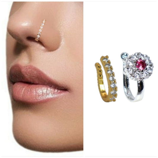 2 Pcs Non-Piercing AD Nose Clip Set: Gold & Silver Combo
