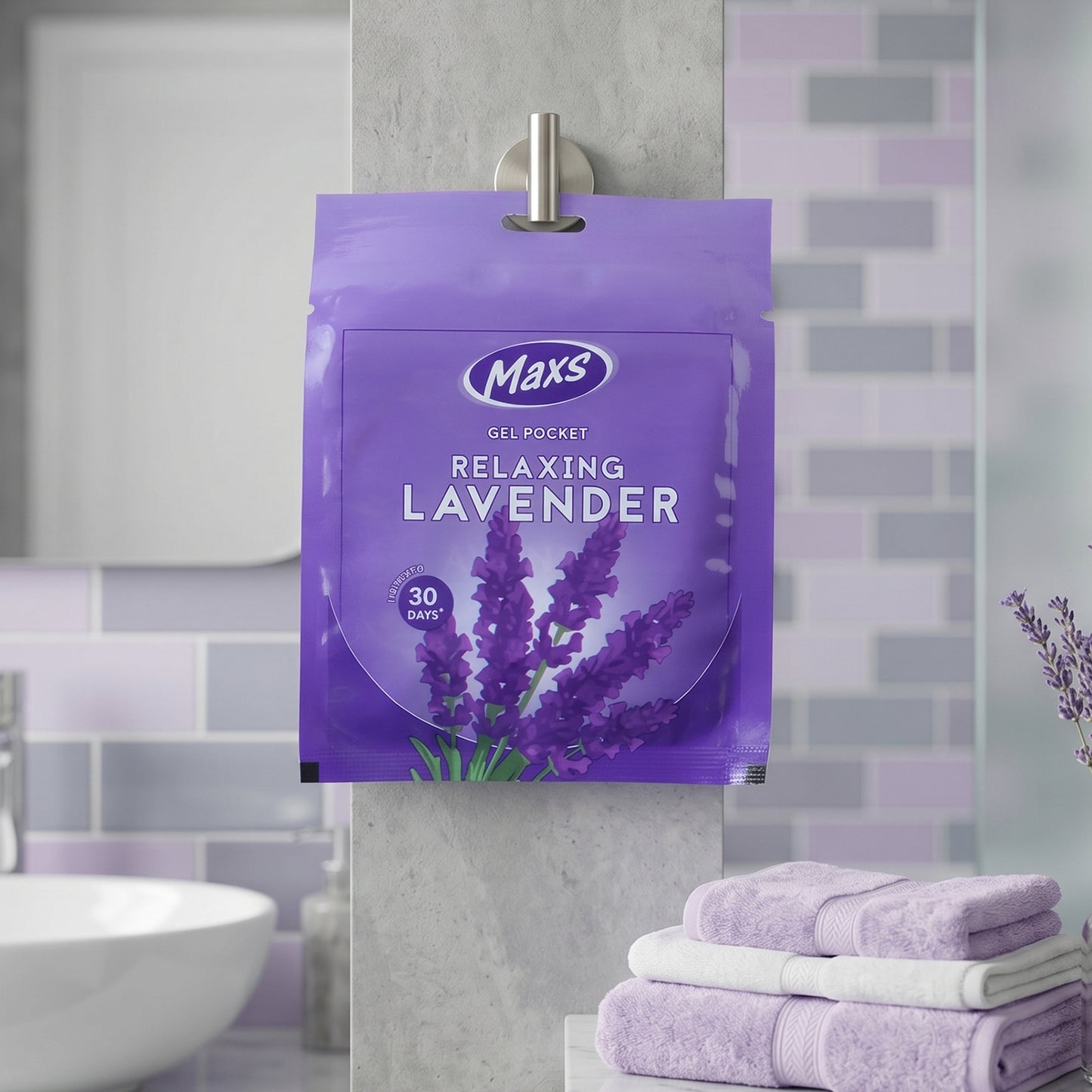 Maxs Lavender Gel Air Freshener in its compact form.
