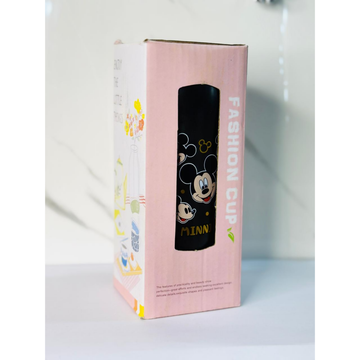 Black Travel Coffee Tumbler with Cute Cartoon Faces – 400 ml Double Wall Insulated Cup – Flip Top Lid – Ideal for Hot & Cold Beverages