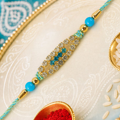 Pointed Oval Motif Rakhi with Shimmering AD Stones (Pack of 6)
