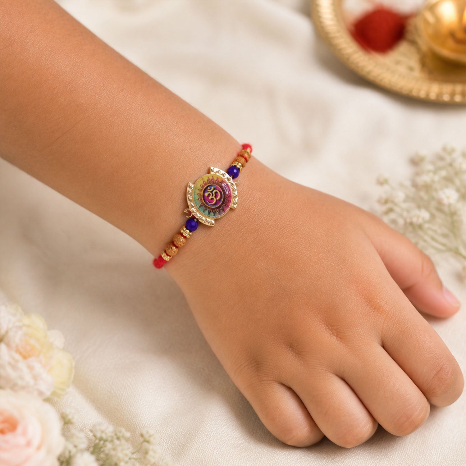 Om Mandala Motif Rudraksha Crystal Beads Bhai Bhabhi Rakhi Lumba Set