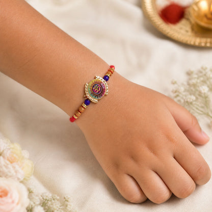 Om Mandala Motif Rudraksha Crystal Beads Bhai Bhabhi Rakhi Lumba Set