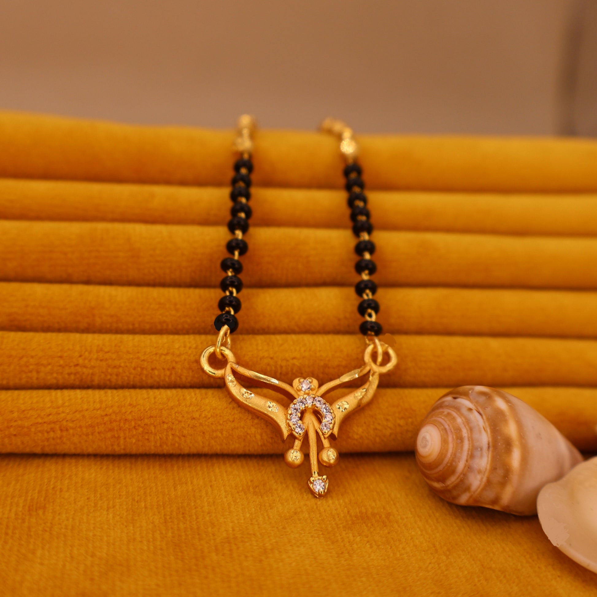 Gold Plated AD Studded Floral Mangalsutra for Women