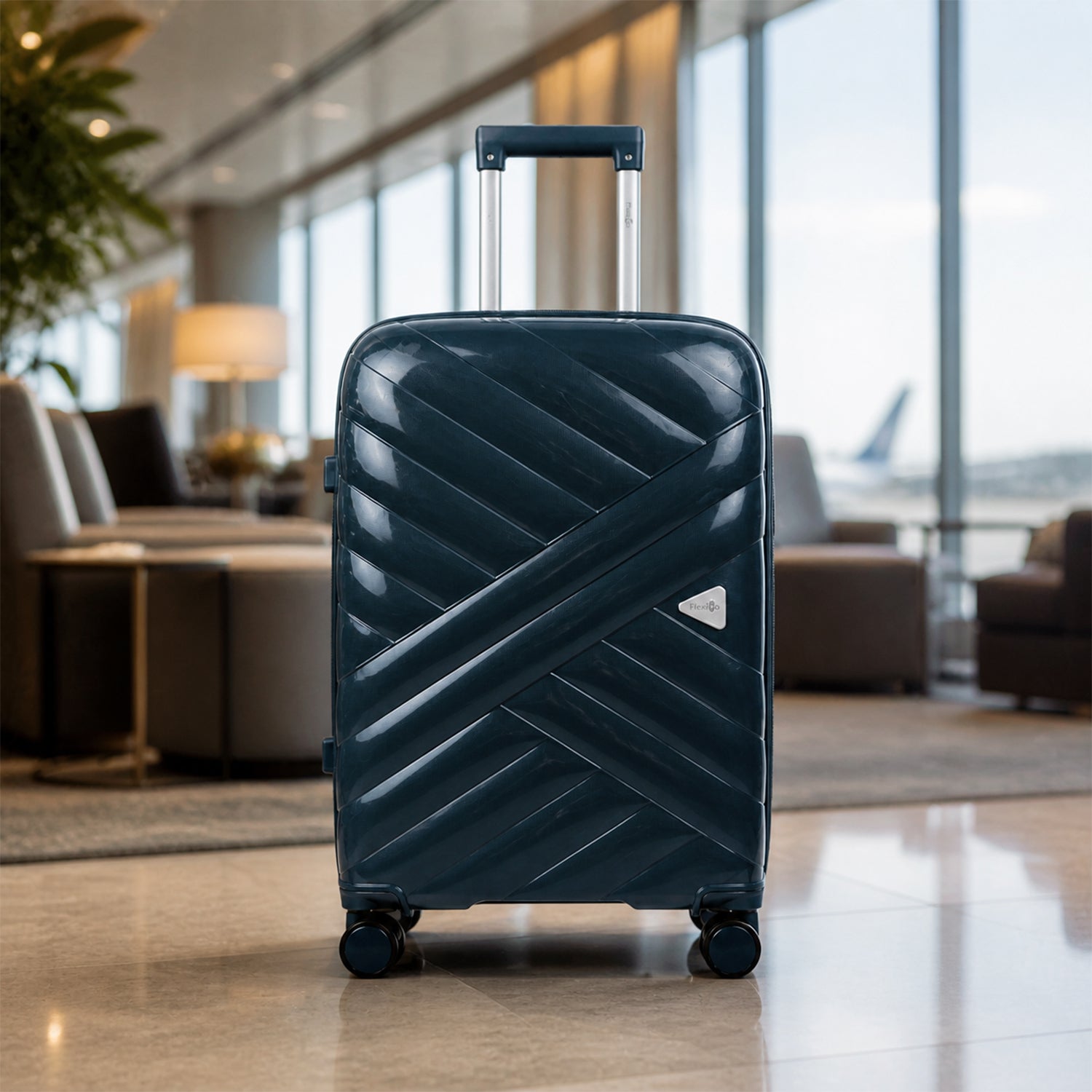 Midnight Blue Premium Trolley Suitcase with Spinner Wheels, Lock & Telescopic Handle