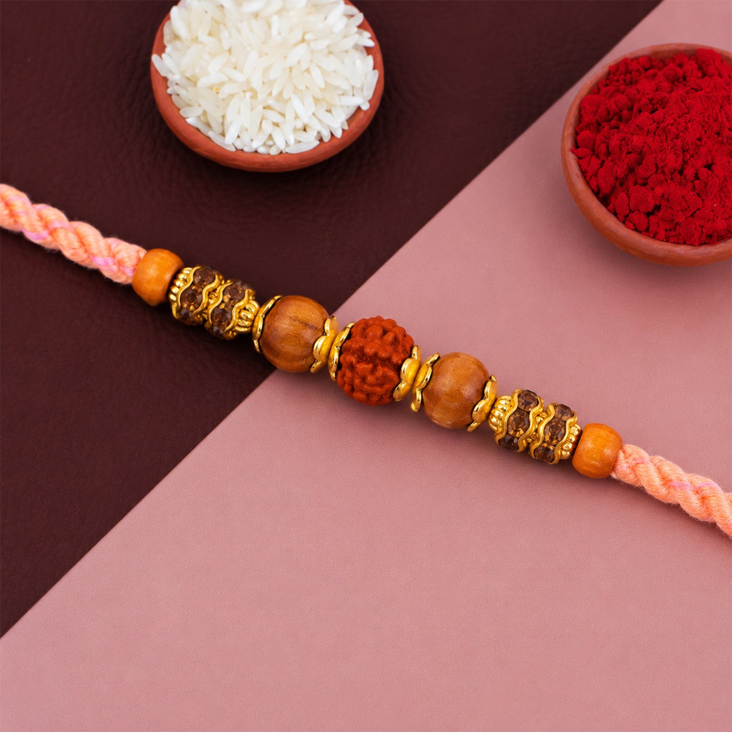 Beautiful Silver Style Rakhi with Soft Beads, Stone Detail and Premium Festive Look