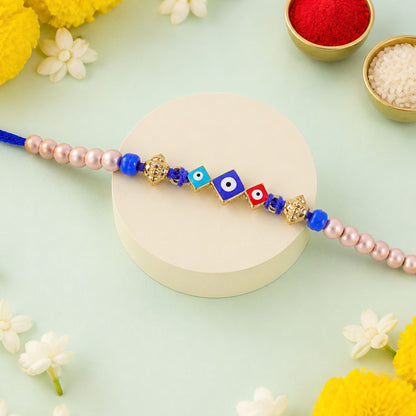 Triple Square Nazar Evil Eye Pearl Beads Designer Rakhi