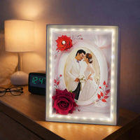 LED Photo Frame with Decorative Flower Design Tabletop Gift Frame ( Design may vary a little)