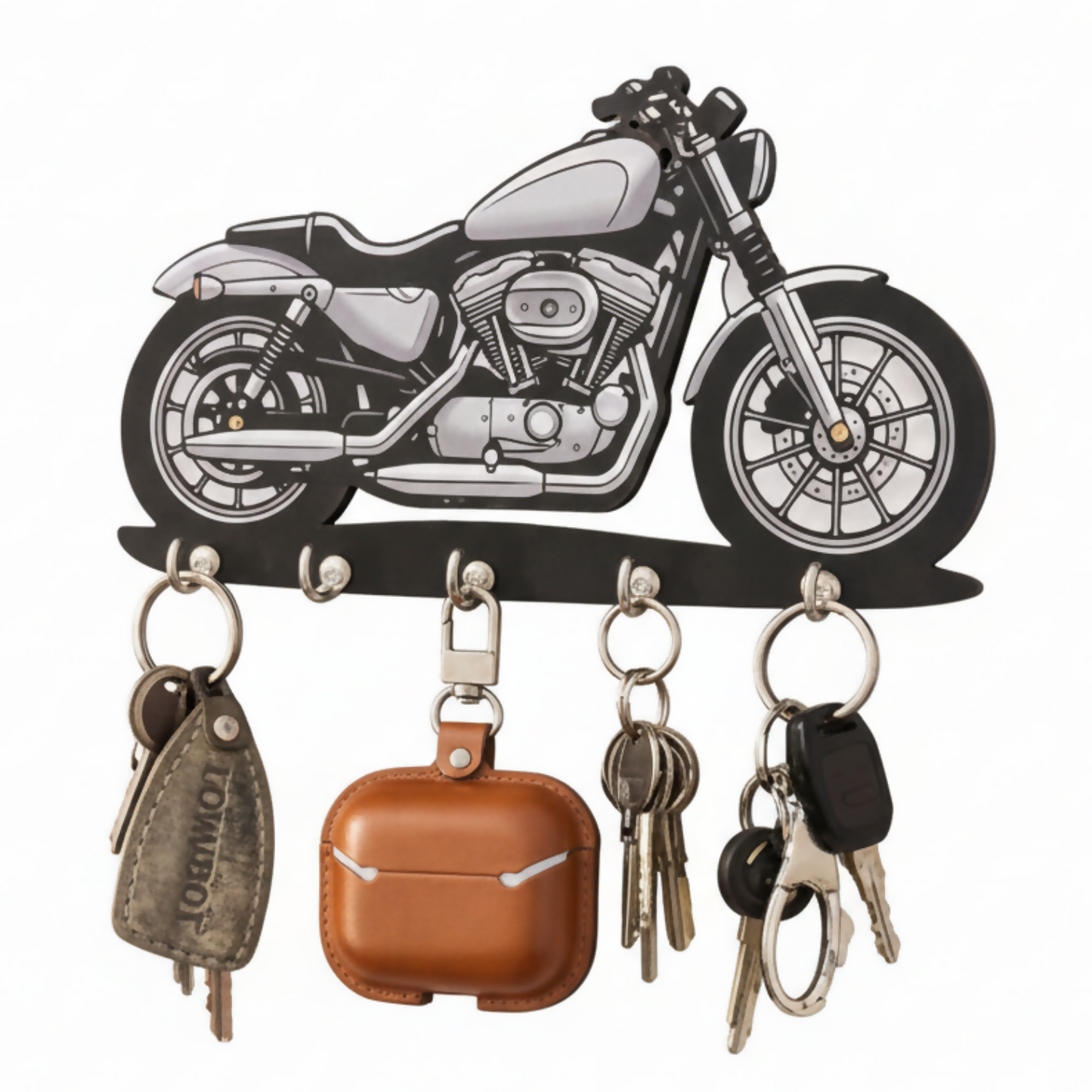 Motorcycle Design Wall Key Holder with 5 Hooks | Decorative Key Stand for Home
