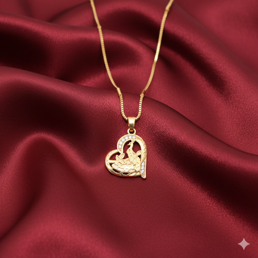 Gold-Plated Heart & Peacock Pendant Necklace For women and girls