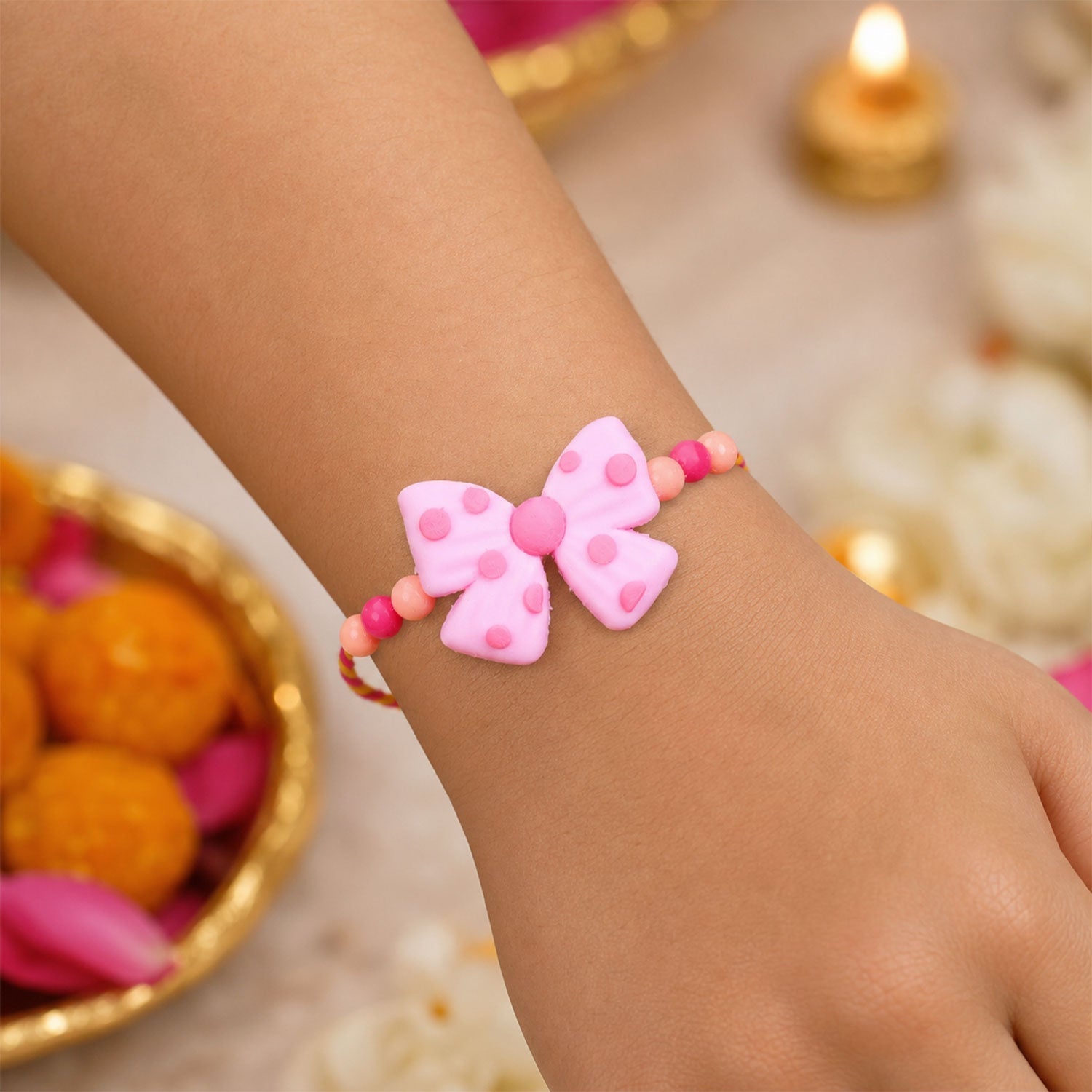 Kids Beaded Rakhi Bow Charm Festive Raksha Bandhan for Brothers (10pcs)