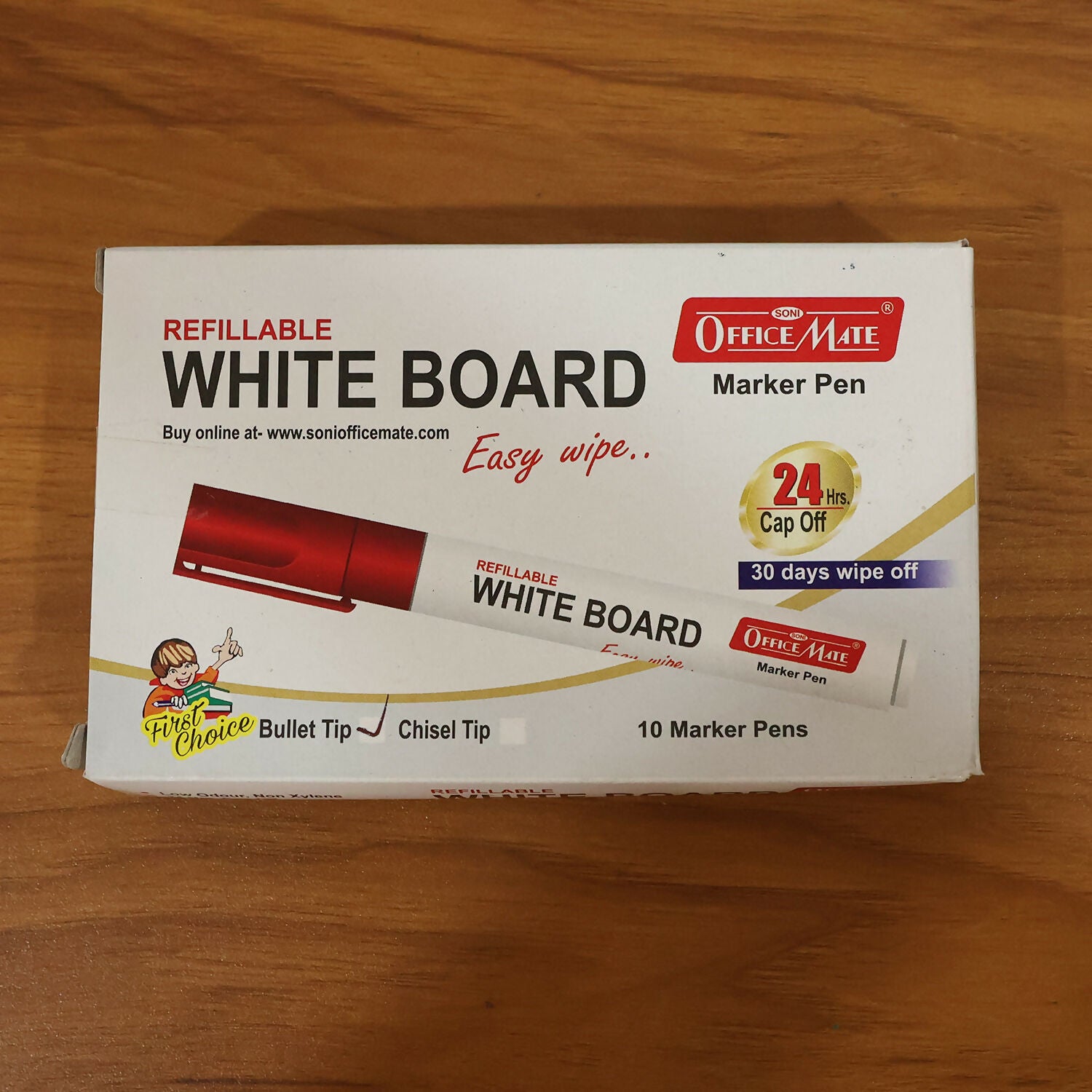 Refillable Red Whiteboard Marker Pen Set of 10 with Bullet Tip for Office, School & Teaching Use