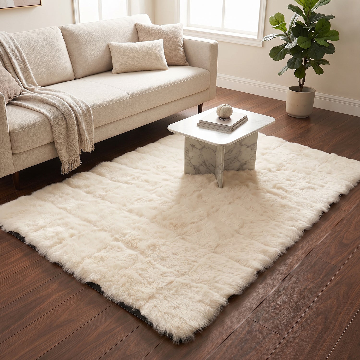 Anti Slip Soft Fluffy Faux Fur Carpet Mat 92 x 56 Cm for Living Room (1 Pc)