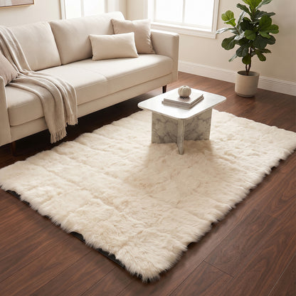 Anti Slip Soft Fluffy Faux Fur Carpet Mat 92 x 56 Cm for Living Room (1 Pc)